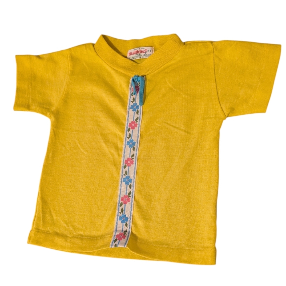 70s Vintage Healthtex‎ Yellow Floral Trim Groovy Top Toddler Kids Size 2